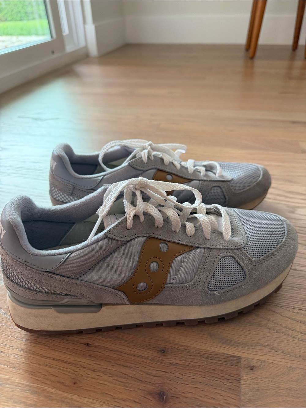Saucony Grey with Tan Accent Retro Runner Sneakers